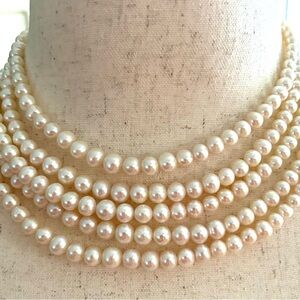Elegant Cream REAL Pearl Necklace with Layered Strands and Timeless Design